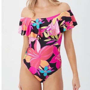 Trina Turk Swim Women's Solar Floral Off The Shoulder Ruffle Swimsuit, Sz 4. NWT